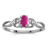 Certified 10k White Gold Oval Ruby And Diamond Ring