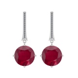 4.26 Ctw Ruby And Diamond SI2/I1 14K White Gold Earrings