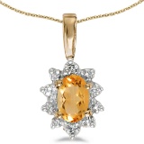Certified 14k Yellow Gold Oval Citrine And Diamond Pendant