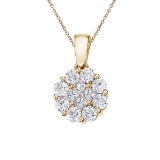 Certified 14K Yellow Gold 1 Ct Diamond Clustaire Pendant