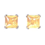 Certified 14k White Gold Square Citrine Stud Earrings
