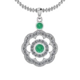 1.03 Ctw VS/SI1 Emerald And Diamond 14K White Gold Pendant Necklace