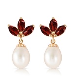 9.5 Carat 14K Solid Gold Dangling Earrings pearl Garnet