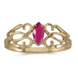 Certified 10k Yellow Gold Marquise Ruby Filagree Ring