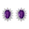 Certified 14k White Gold Oval Amethyst And Diamond Earrings 0.72 CTW