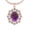 4.22 Ctw Amethyst And Diamond I2/I3 14K Rose Gold Necklace