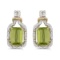 Certified 14k Yellow Gold Emerald-cut Peridot And Diamond Earrings