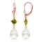 14K Solid Rose Gold Leverback Earrings with Peridot & Rose Topaz