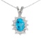 Certified 14k White Gold Oval Blue Topaz And Diamond Pendant