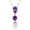 5.25 Carat 14K Solid Rose Gold Necklace Purple Amethyst pearl