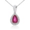 Certified 14k White Gold Ruby and Diamond Drop Pendant