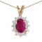 Certified 10k Yellow Gold Oval Ruby And Diamond Pendant