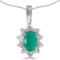 Certified 14k White Gold Oval Emerald And Diamond Pendant