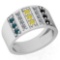 0.68 Ctw Treated Fancy Blue ,Black,Yellow And White Diamond I2/I314K White Gold Ring