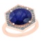 4.22 Ctw Blue Sapphire And Diamond I2/I3 14K Rose Gold Vintage Style Ring