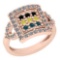 0.80 Ctw I2/I3 Treated Fancy Blue ,Black,Yellow And White Diamond 14K Rose Gold Ring