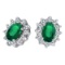 Certified 14k White Gold Oval Emerald and .25 total CTW Diamond Earrings 0.87 CTW