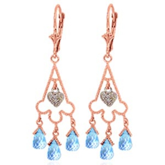 4.83 Carat 14K Solid Rose Gold Chandelier Diamond Earrings Blue Topaz