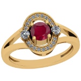 0.74 Ctw Ruby And Diamond SI2/I1 14K Yellow Gold Vintage Style Ring