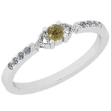 0.18 Ct Natural Yellow Diamond I2/I3And White Diamond I2/I3 18k White Gold Vintage Style Ring