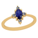 0.60 Ctw Blue Sapphire And Diamond I2/I3 14K Yellow Gold Vintage Style Ring