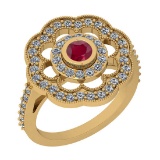 1.09 Ctw VS/SI1 Ruby And Diamond 14K Yellow Gold Engagement Halo Ring