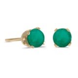 Certified 4 mm Round Natural Emerald Stud Earrings in 14k Yellow Gold