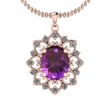 4.22 Ctw Amethyst And Diamond I2/I3 14K Rose Gold Necklace