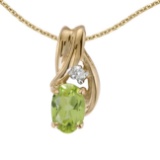 Certified 14k Yellow Gold Oval Peridot And Diamond Pendant