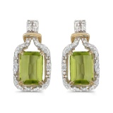 Certified 14k Yellow Gold Emerald-cut Peridot And Diamond Earrings