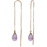 14K Solid Rose Gold Threaded Dangles Earrings with Amethysts