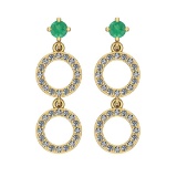1.04 Ctw VS/SI1 Emerald And Diamond 14K Yellow Gold Dangling Earrings