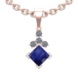 1.39 Ctw Blue Sapphire And Diamond I2/I3 14K Rose Gold Pendant