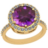 3.99 Ctw Amethyst And Diamond I2/I310K Yellow Gold Vintage Style Ring