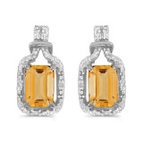 Certified 14k White Gold Emerald-cut Citrine And Diamond Earrings
