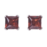 Certified 14k White Gold Square Garnet Stud Earrings