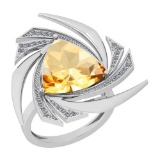 Certified 5.67 Ctw I2/I3 Citrine And Diamond 14K White Gold Vintage Style Ring