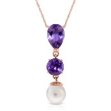 5.25 Carat 14K Solid Rose Gold Necklace Purple Amethyst pearl