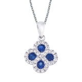 Certified 14k White Gold Sapphire and .13 ct Diamond Clover Pendant