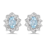Certified 10k White Gold Oval Aquamarine And Diamond Earrings 0.29 CTW