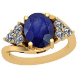 4.10 CtwBlue Sapphire And Diamond I2/I3 10K Yellow Gold Vintage Style Ring