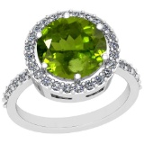 3.99 Ctw Peridot And Diamond I2/I3 10k White Gold Vintage Style Ring