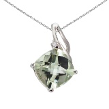 Certified 14K White Gold Green Amethyst and Diamond Pendant