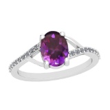 Certified 1.78 Ctw I2/I3 Amethyst And Diamond 14K White Gold Vintage Style Ring