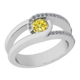0.45 Ctw Treated Fancy Yellow And White Diamond I1/I2 14K White Gold Vintage Ring