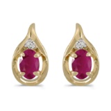 Certified 14k Yellow Gold Oval Ruby And Diamond Earrings 0.74 CTW
