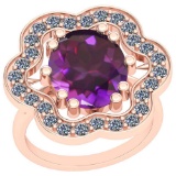 8.86 Ctw VS/SI1 Amethyst And Diamond 14k Rose Gold Victorian Style Ring