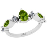 1.25 Ctw I2/I3 Peridot And Diamond 10K White Gold Cocktail Ring