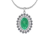 5.17 Ctw Emerald And Diamond I2/I3 14K White Gold Victorian Pendant