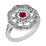 1.09 Ctw VS/SI1 Ruby And Diamond 14K White Gold Engagement Halo Ring